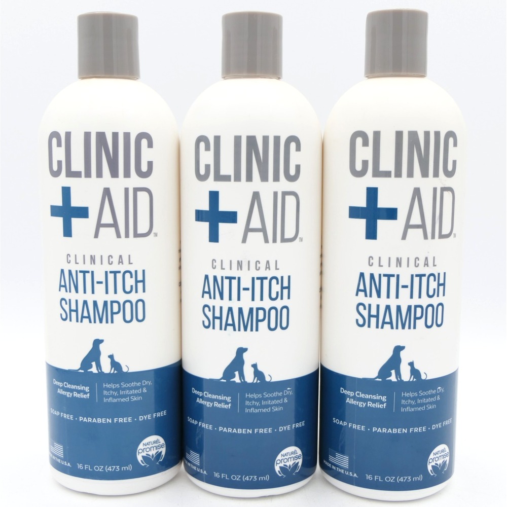 Clinic‎ + Aid Anti-Itch Shampoo For Dogs & Cats Deep Cleansing 3 Pack 16 oz Each